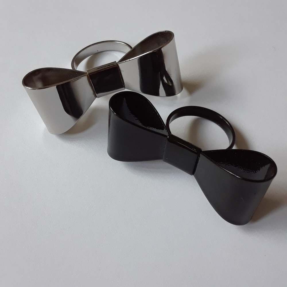 Silver & Black Bow Rings